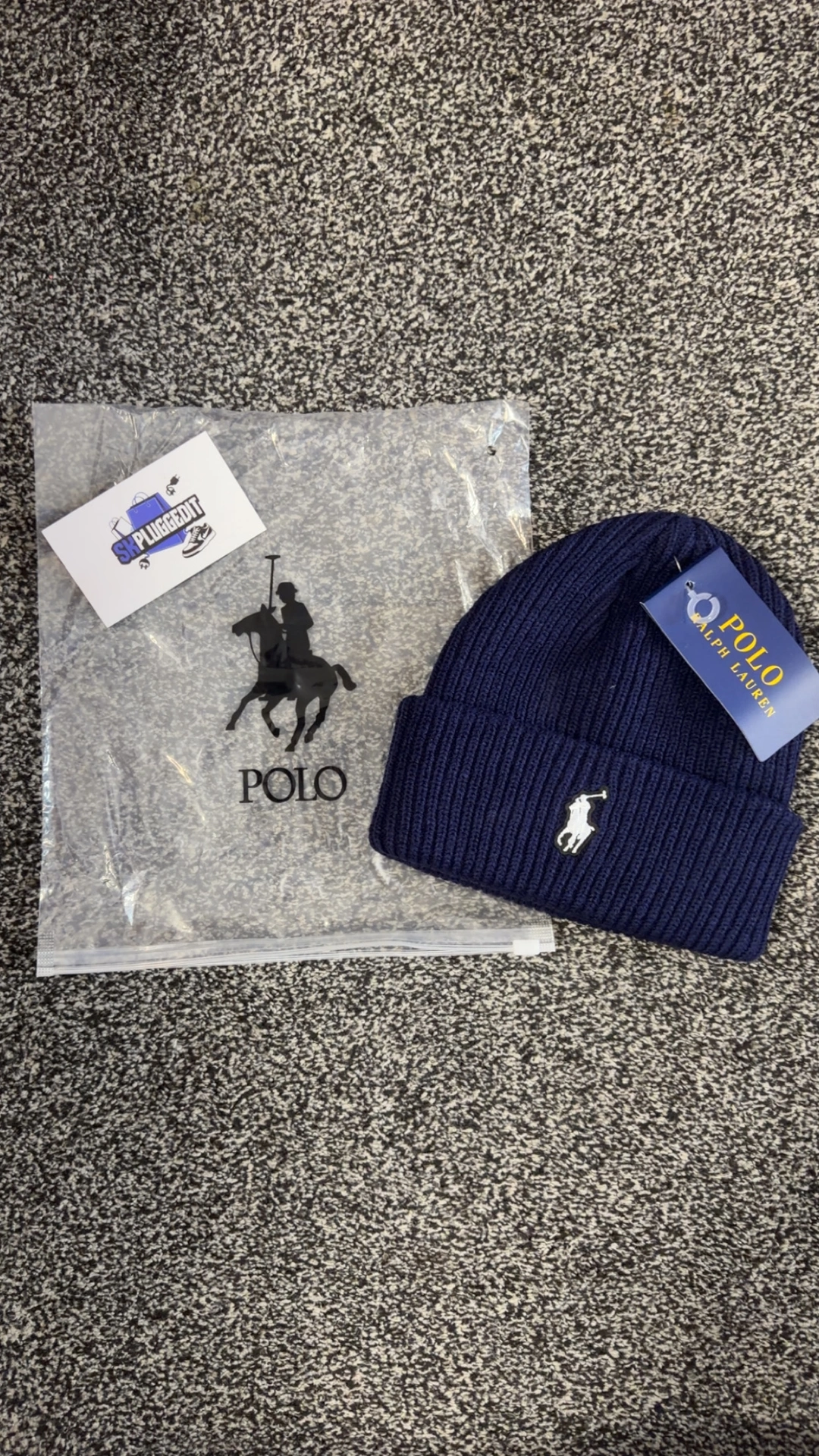 Navy and White RL Beanie