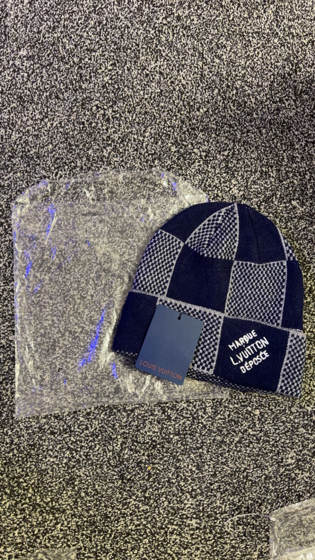 Navy and White LV Beanie